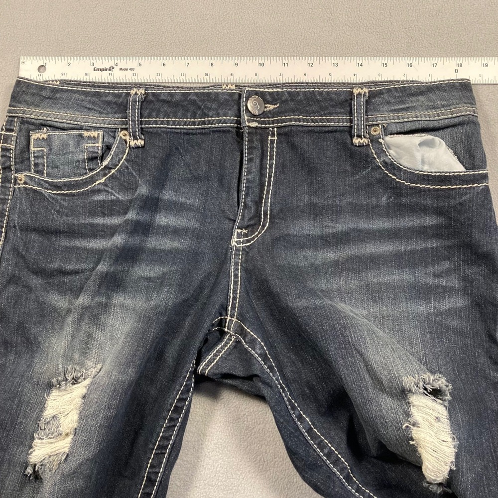 twentyone black Jeans Womens 15/16 Blue Straight Mid Rise Distressed Dark Wash - Picture 4 of 8